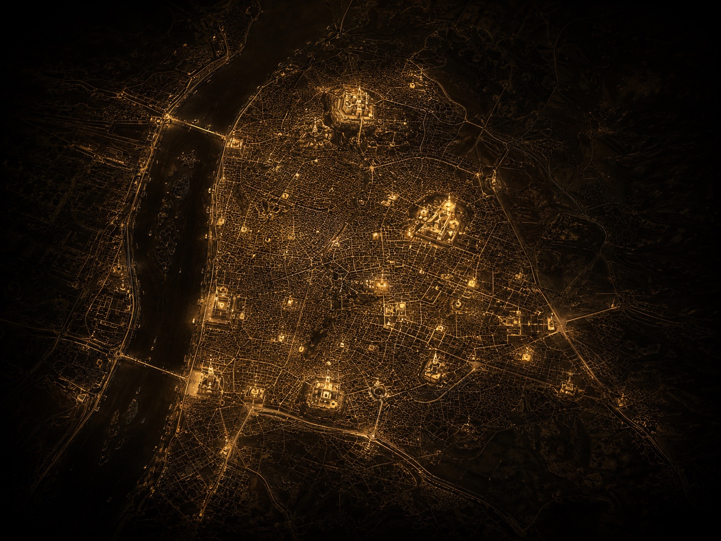 Historic Cairo rendered as a glowing golden map